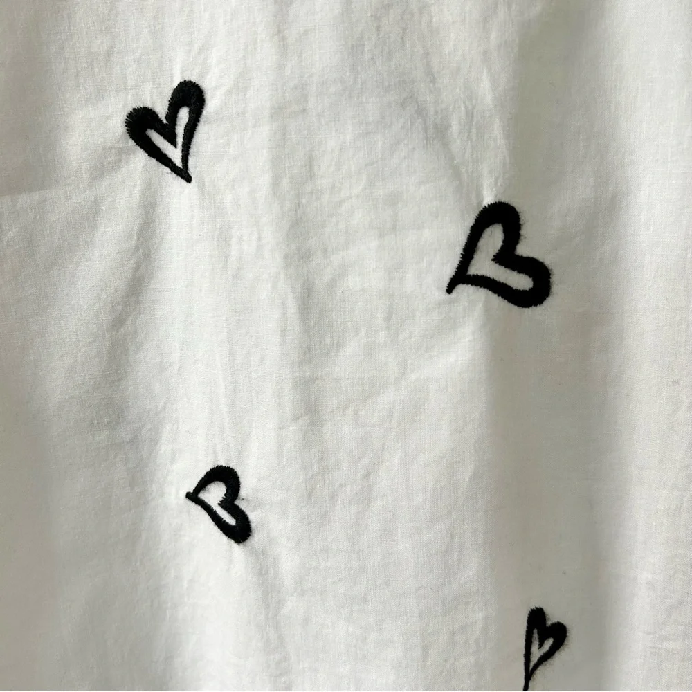 Hunter Bell Nigel Shirt White Embroidered Heart Size Large Long Sleeve Cotton - Picture 4 of 8